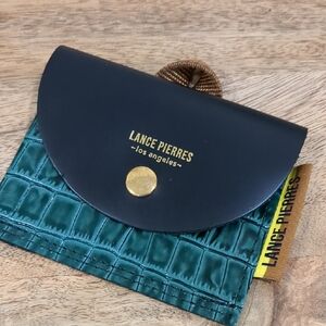 Lance Pierres Black and Green Croc Embossed Card Holder